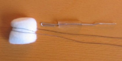 flute and whistle swab cotton ball wrapped with dental floss